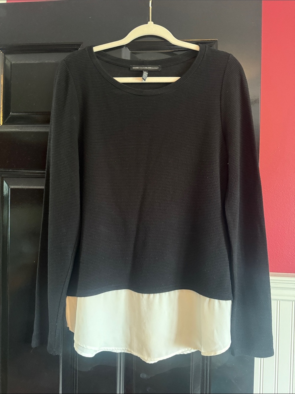 White House Black Market Black Layered Hem Long-Sleeve Top